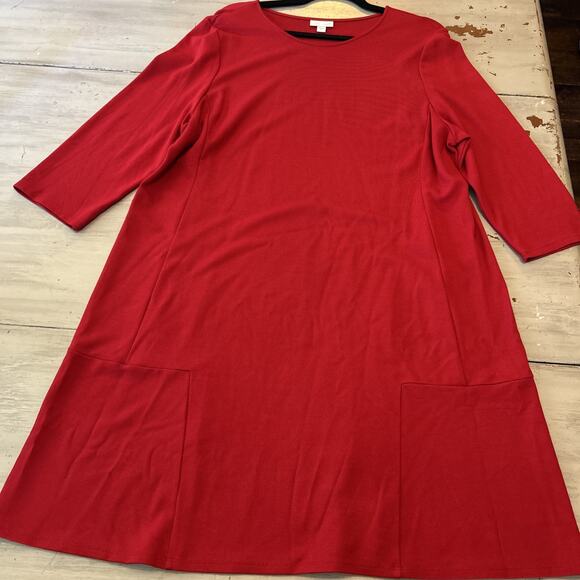 J Jill Ponte Red Midi Swing Shift Lagenlook Dress Womens Sz XL - Picture 1 of 8